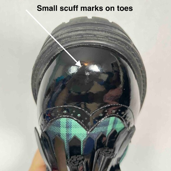 TU Sole Comfort Green and Blue Plaid Patent Loafers with Tassels Women UK Size 4 - Picture 12 of 13